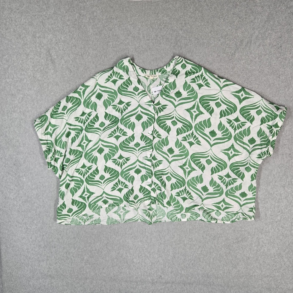 CHRISTIAN SIRIANO NEW YORK Women Blouse M White Linen Rayon Geometric Oversized